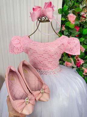 Vestido Enjoy Longo Mari Peito Rendado Rosa Bebe Saia Branca - Leveza e Elegância para Meninas | Bebeloo Kids