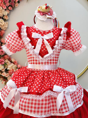 Vestido Infantil Junino Vermelho Xadrez C/ Babados Luxo  - Leveza e Elegância para Meninas | Bebeloo Kids