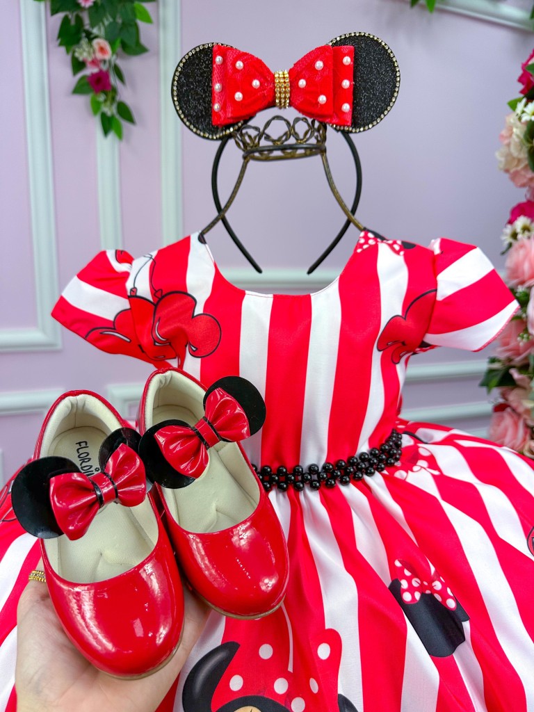 Vestido Infantil Temáticos Da Gigi Minnie/Minie Vermelha - Leveza e Elegância para Meninas | Bebeloo Kids