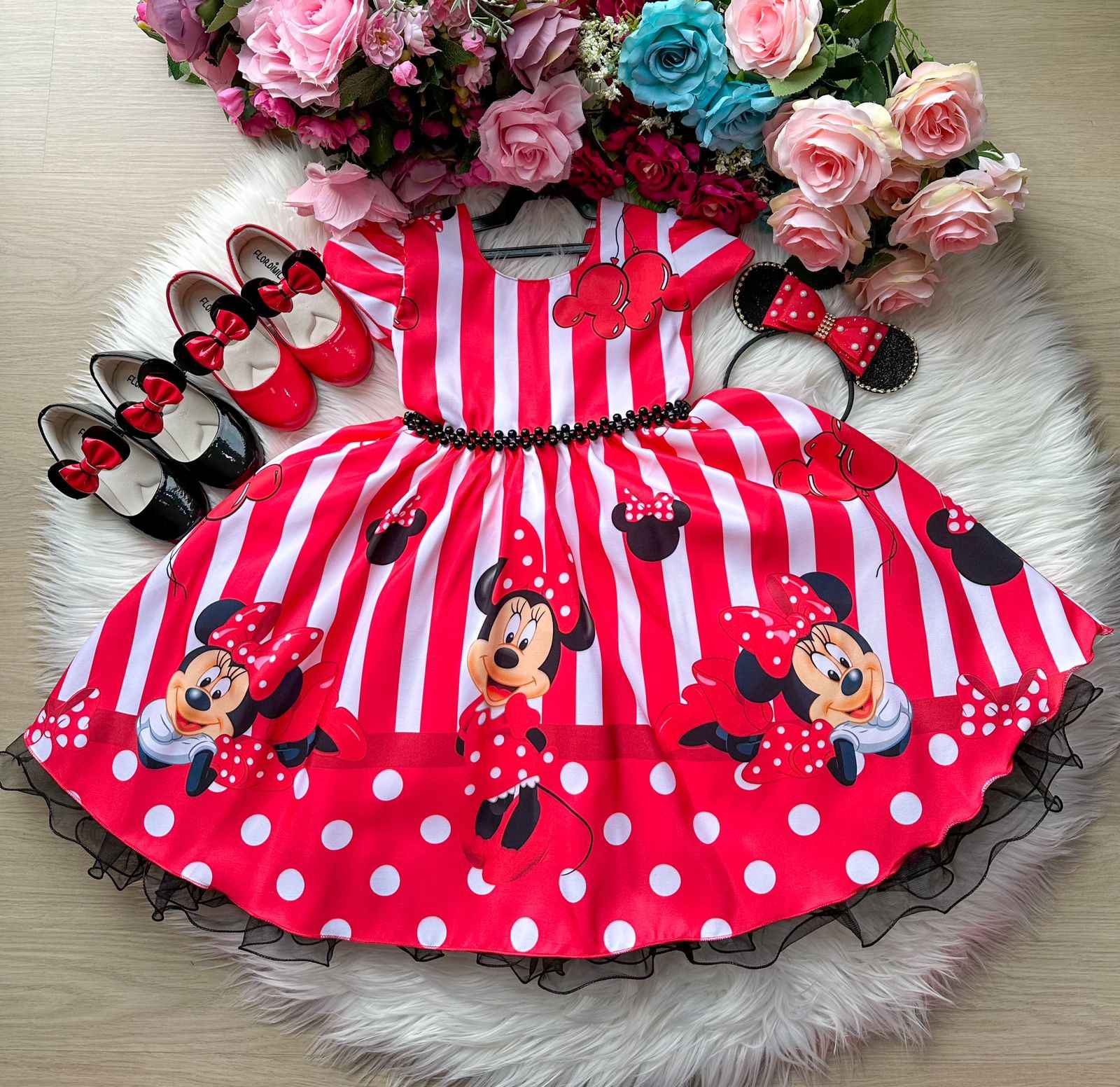Vestido Infantil Temáticos Da Gigi Minnie/Minie Vermelha - Leveza e Elegância para Meninas | Bebeloo Kids