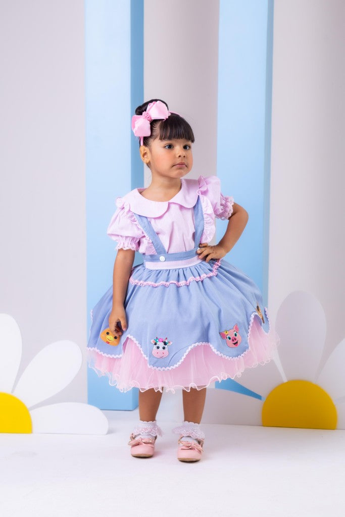 Vestido Tematicos Kids Fazendinha Salopete Jeans (VESTBNNCLBJNNFAZNSLPJANS)