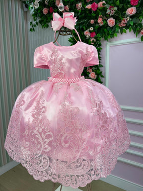 Vestido Infantil Enjoy Bebê Rosa Bebê Realeza Rendado - Leveza e Elegância para Meninas | Bebeloo Kids