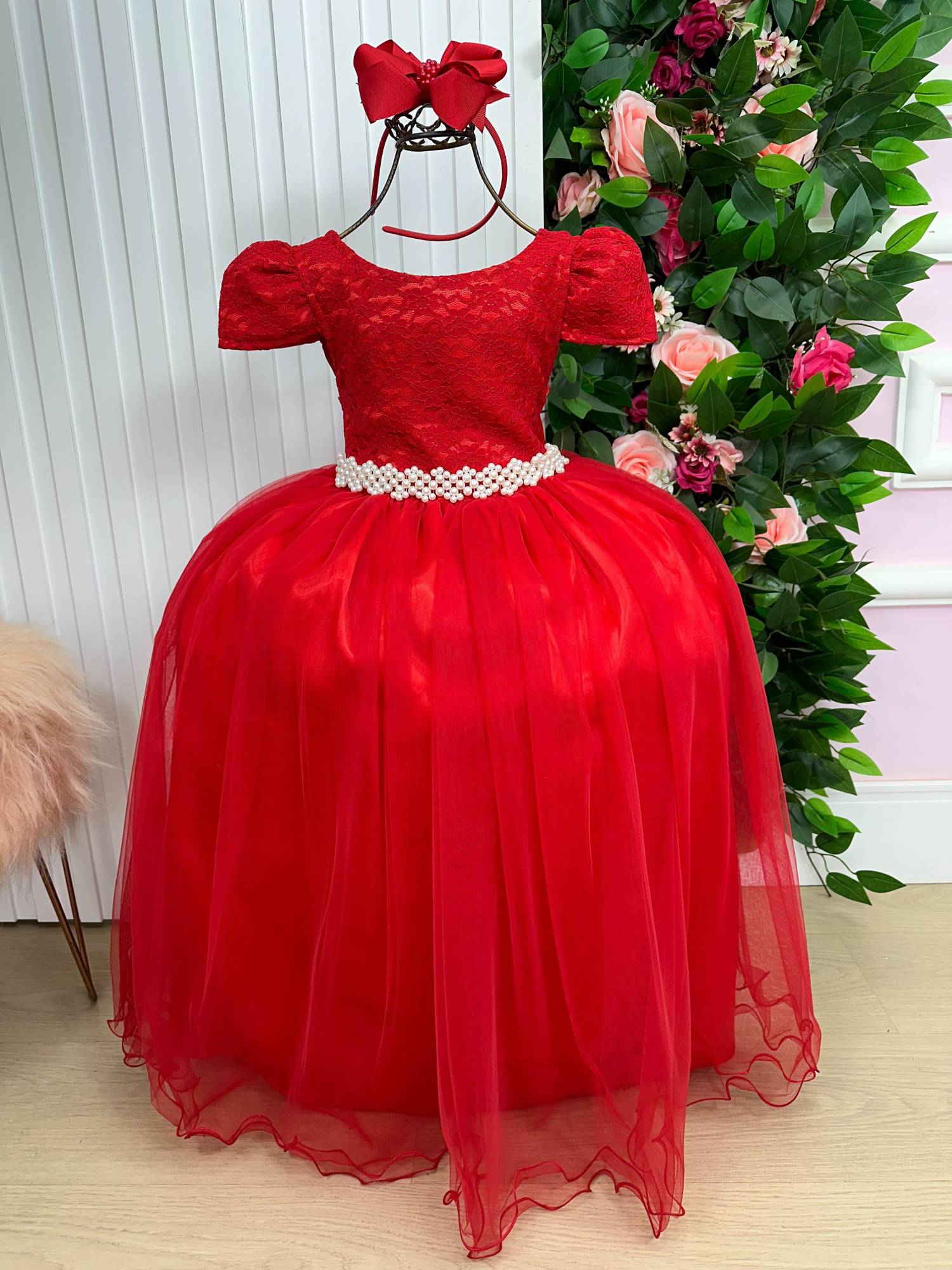 Vestido Enjoy Longo Laura Vermelho Peito Rendado - Diversão e Encanto para Brincar | Bebeloo Kids