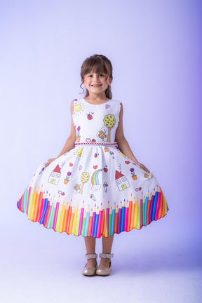 Vestido Marie Lapis Aquarela ABC Branco e Vermelho - Leveza e Elegância para Meninas | Bebeloo Kids