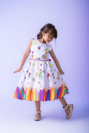 Vestido Marie Lapis Aquarela ABC Branco e Vermelho - Leveza e Elegância para Meninas | Bebeloo Kids