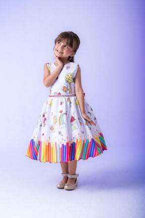 Vestido Marie Lapis Aquarela ABC Branco e Vermelho - Leveza e Elegância para Meninas | Bebeloo Kids