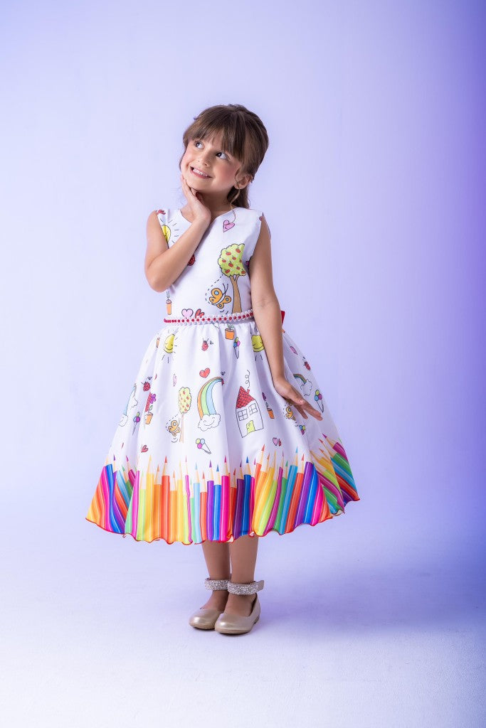 Vestido Marie Lapis Aquarela ABC Branco e Vermelho - Leveza e Elegância para Meninas | Bebeloo Kids