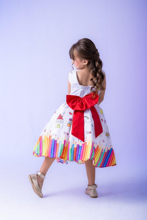 Vestido Marie Lapis Aquarela ABC Branco e Vermelho - Leveza e Elegância para Meninas | Bebeloo Kids