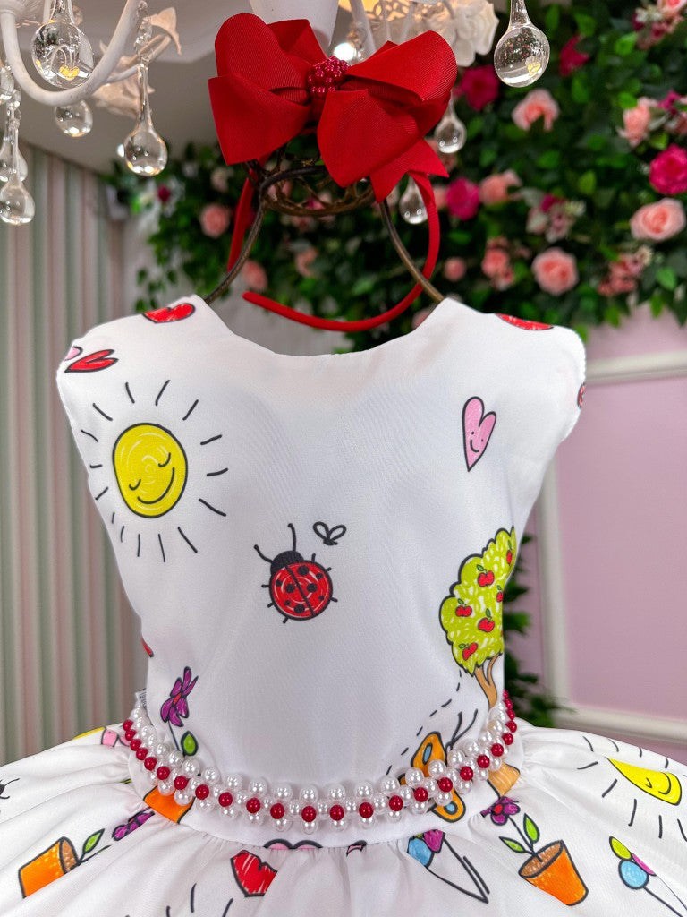 Vestido Marie Lapis Aquarela ABC Branco e Vermelho - Leveza e Elegância para Meninas | Bebeloo Kids
