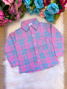 Camisa Xadrez Alisson Rosa e Azul Flanela/Flanelada Junina - Elegância e Conforto para os Pequenos | Bebeloo Kids
