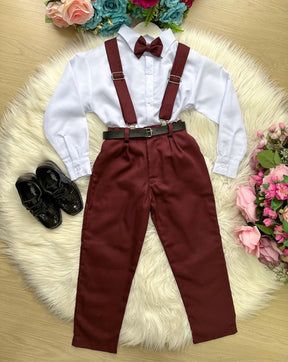Conjunto Meninos Miss Cherry Leo Suspensorio Marsala - Estilo Delicado para o Dia a Dia | Bebeloo Kids
