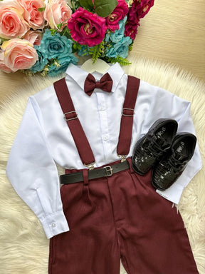 Conjunto Meninos Miss Cherry Leo Suspensorio Marsala - Estilo Delicado para o Dia a Dia | Bebeloo Kids