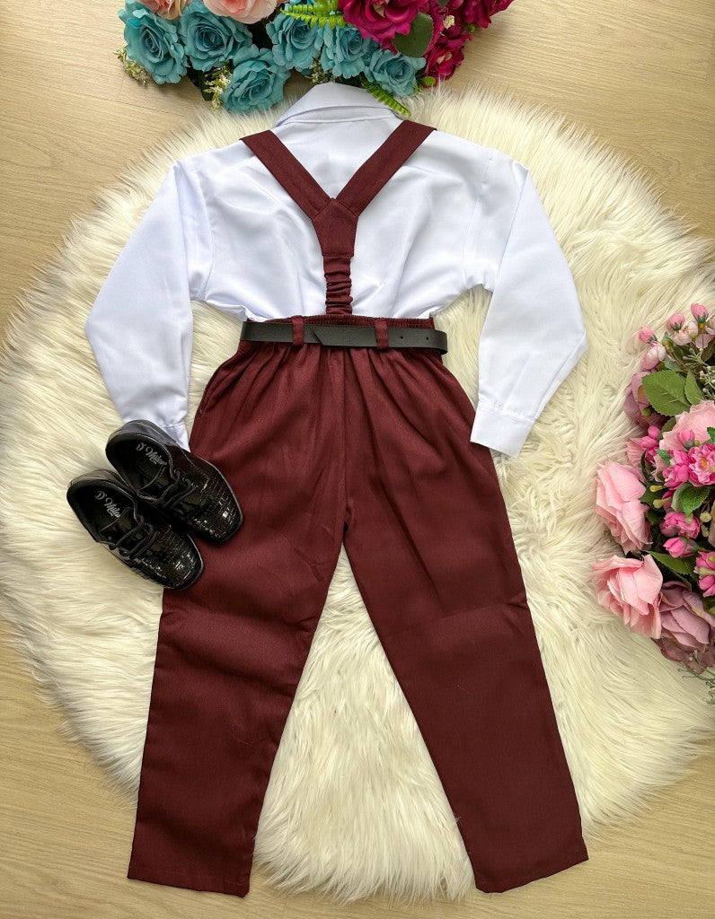 Conjunto Meninos Miss Cherry Leo Suspensorio Marsala - Estilo Delicado para o Dia a Dia | Bebeloo Kids