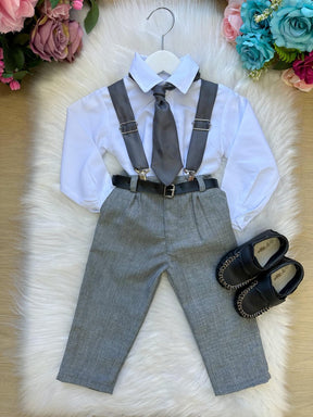 Conjunto Meninos Miss Cherry Rafael Suspensorio Cinza - Estilo Delicado para o Dia a Dia | Bebeloo Kids