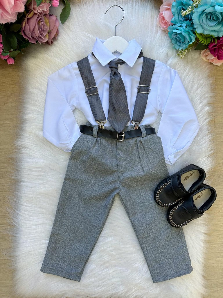 Conjunto Meninos Miss Cherry Rafael Suspensorio Cinza - Estilo Delicado para o Dia a Dia | Bebeloo Kids