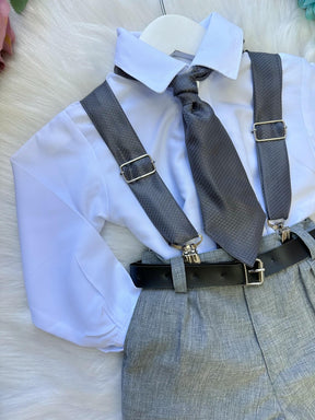 Conjunto Meninos Miss Cherry Rafael Suspensorio Cinza - Estilo Delicado para o Dia a Dia | Bebeloo Kids