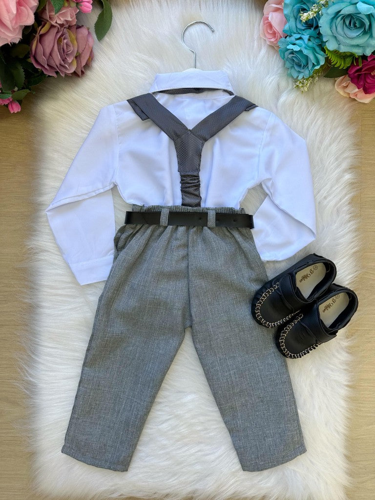Conjunto Meninos Miss Cherry Rafael Suspensorio Cinza - Estilo Delicado para o Dia a Dia | Bebeloo Kids