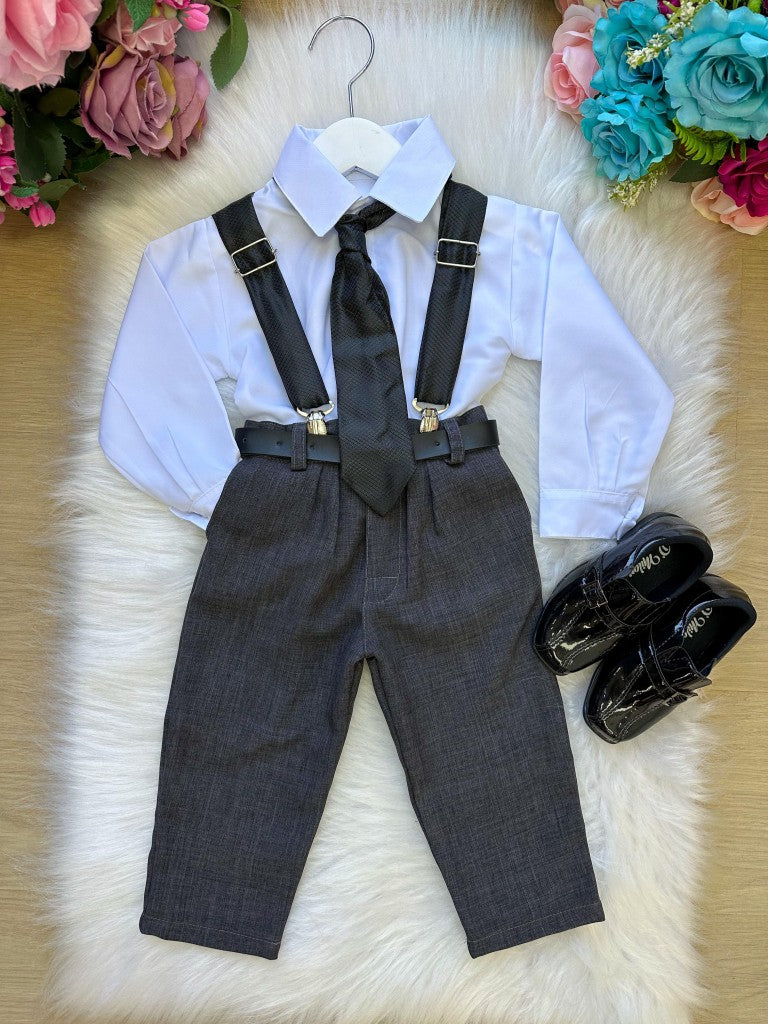 Conjunto Meninos Miss Cherry Rafael Suspensorio Preto - Estilo Delicado para o Dia a Dia | Bebeloo Kids