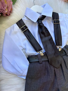 Conjunto Meninos Miss Cherry Rafael Suspensorio Preto - Estilo Delicado para o Dia a Dia | Bebeloo Kids