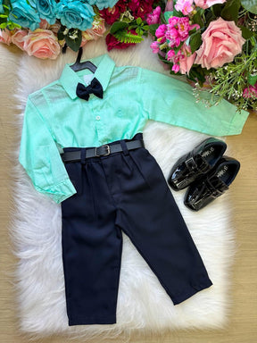 Conjunto Masculino Miss Cherry Social Verde Linho Com Calça Preta Henrique - Estilo Delicado para o Dia a Dia | Bebeloo Kids