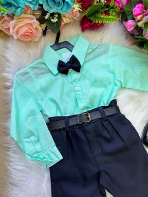 Conjunto Masculino Miss Cherry Social Verde Linho Com Calça Preta Henrique - Estilo Delicado para o Dia a Dia | Bebeloo Kids