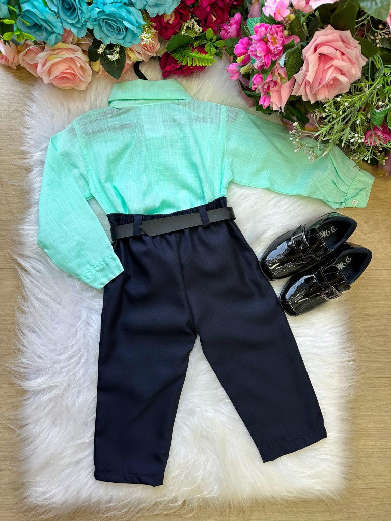 Conjunto Masculino Miss Cherry Social Verde Linho Com Calça Preta Henrique - Estilo Delicado para o Dia a Dia | Bebeloo Kids