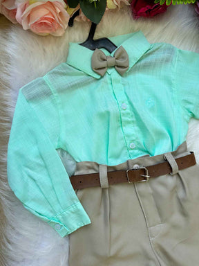 Conjunto Masculino Miss Cherry Social Verde Linho com Calça Bege Henrique - Estilo Delicado para o Dia a Dia | Bebeloo Kids