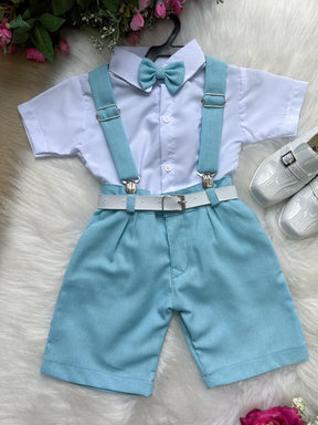 Conjunto Miss Cherry Gustavo Suspensorio Shorts Azul Bebe - Estilo Delicado para o Dia a Dia | Bebeloo Kids