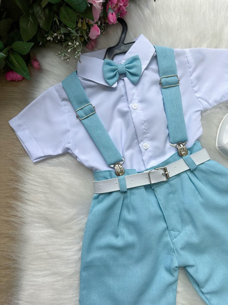 Conjunto Miss Cherry Gustavo Suspensorio Shorts Azul Bebe - Estilo Delicado para o Dia a Dia | Bebeloo Kids