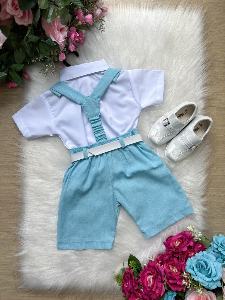 Conjunto Miss Cherry Gustavo Suspensorio Shorts Azul Bebe - Estilo Delicado para o Dia a Dia | Bebeloo Kids