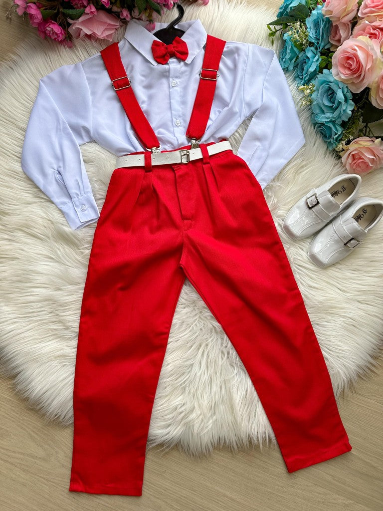 Conjunto Meninos Miss Cherry Leo Suspensorio Vermelho - Estilo Delicado para o Dia a Dia | Bebeloo Kids