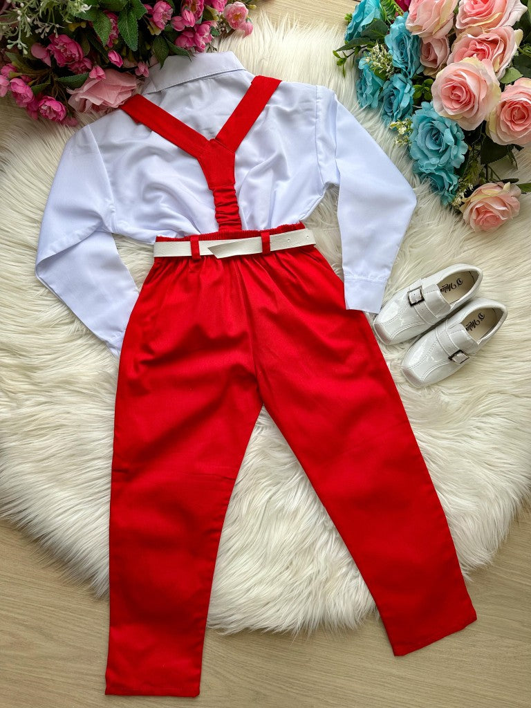 Conjunto Meninos Miss Cherry Leo Suspensorio Vermelho - Estilo Delicado para o Dia a Dia | Bebeloo Kids