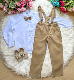 Conjunto Kanga Social Gustavo Marrom Castor Suspensorio - Estilo Delicado para o Dia a Dia | Bebeloo Kids