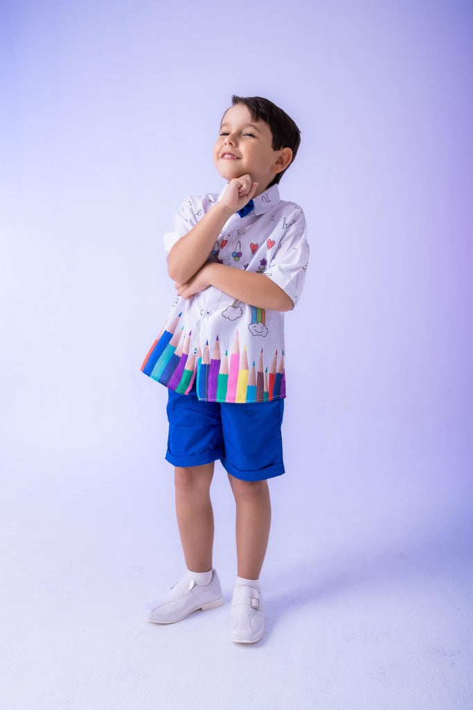 Conjunto Miss cherry Meninos - Lapis Aquarela Azul ABC - Estilo Delicado para o Dia a Dia | Bebeloo Kids