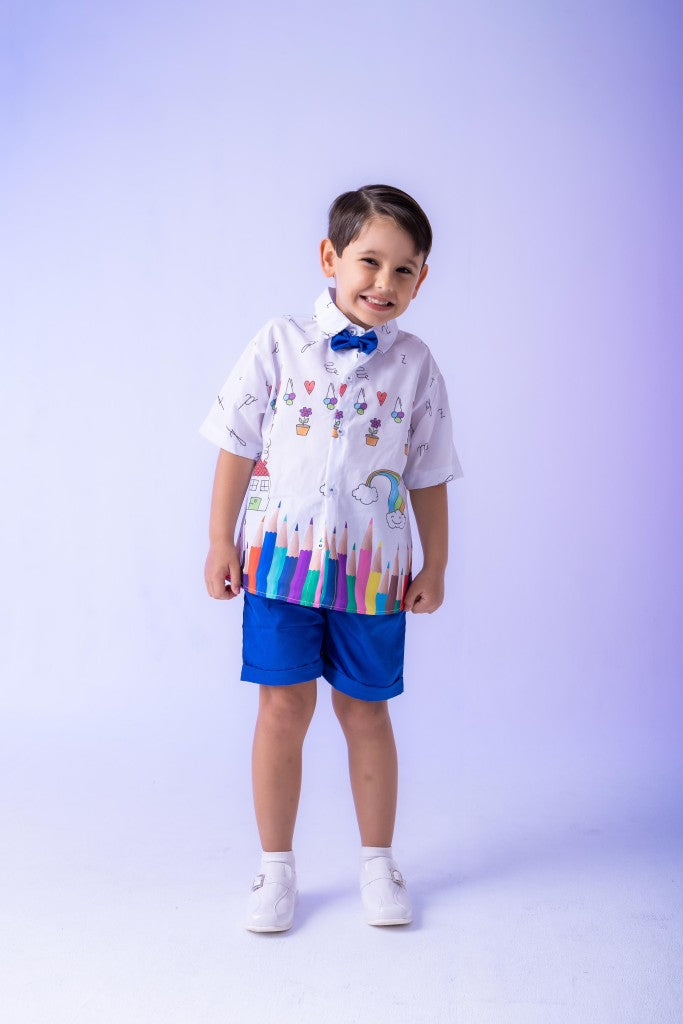 Conjunto Miss cherry Meninos - Lapis Aquarela Azul ABC - Estilo Delicado para o Dia a Dia | Bebeloo Kids