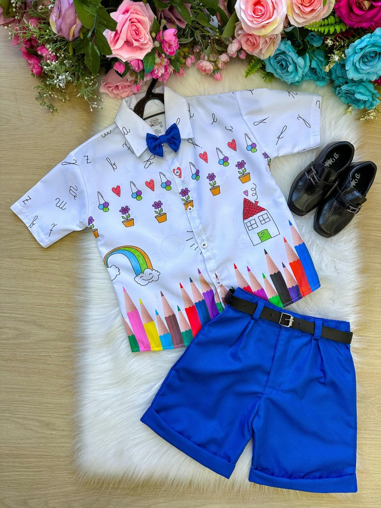 Conjunto Miss cherry Meninos - Lapis Aquarela Azul ABC - Estilo Delicado para o Dia a Dia | Bebeloo Kids