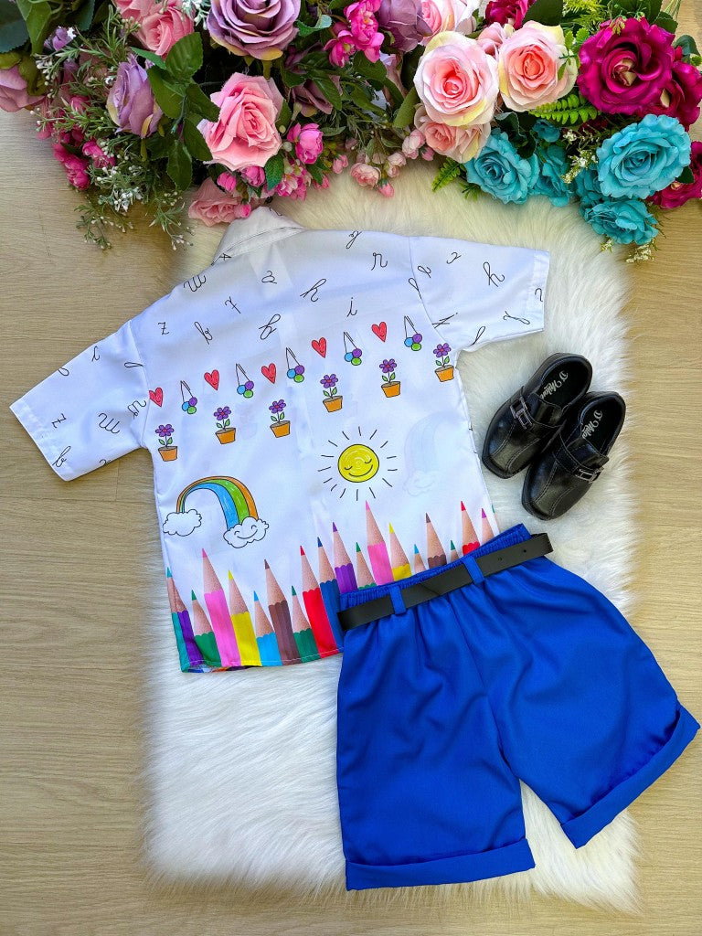 Conjunto Miss cherry Meninos - Lapis Aquarela Azul ABC - Estilo Delicado para o Dia a Dia | Bebeloo Kids