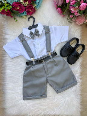 Conjunto Miss Cherry Meninos Social Shorts Ravi Cinza - Estilo Delicado para o Dia a Dia | Bebeloo Kids