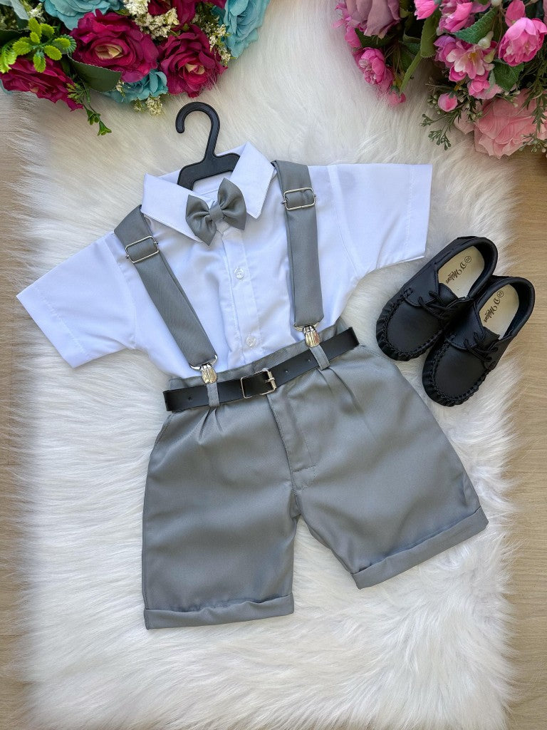 Conjunto Miss Cherry Meninos Social Shorts Ravi Cinza - Estilo Delicado para o Dia a Dia | Bebeloo Kids