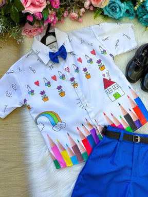 Conjunto Miss cherry Meninos - Lapis Aquarela Azul ABC - Estilo Delicado para o Dia a Dia | Bebeloo Kids