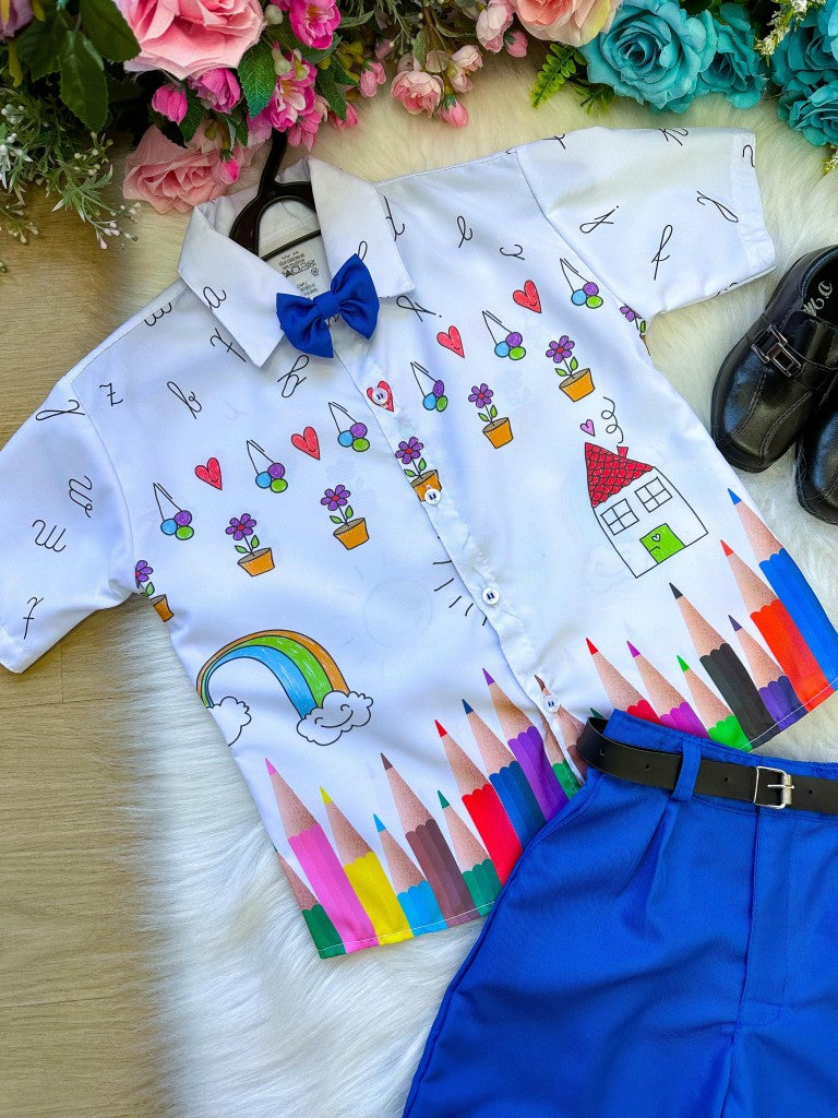 Conjunto Miss cherry Meninos - Lapis Aquarela Azul ABC - Estilo Delicado para o Dia a Dia | Bebeloo Kids