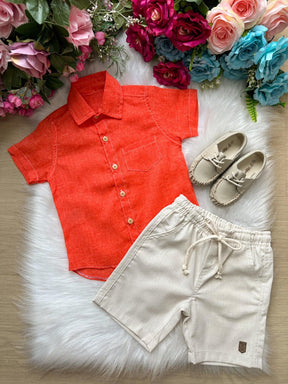Conjunto Meninos Lucas Banana Club Shorts Camisa Laranja - Estilo Delicado para o Dia a Dia | Bebeloo Kids