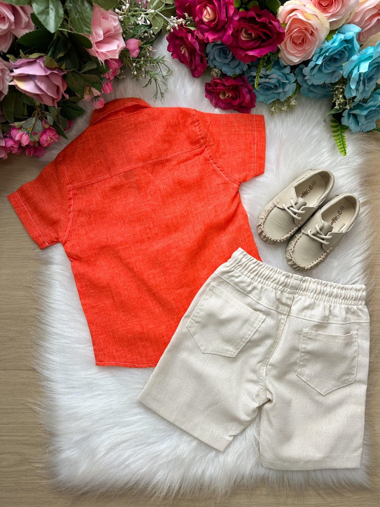 Conjunto Meninos Lucas Banana Club Shorts Camisa Laranja - Estilo Delicado para o Dia a Dia | Bebeloo Kids