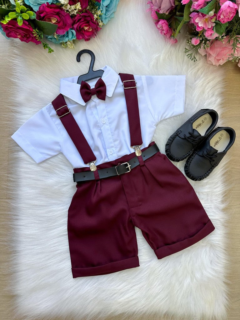 Conjunto Miss Cherry Meninos Social Shorts Ravi Marsala - Estilo Delicado para o Dia a Dia | Bebeloo Kids