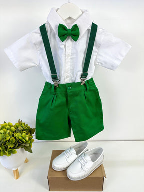 Conjunto Miss Cherry Henry Camisa Branca Suspensorio Verde - Estilo Delicado para o Dia a Dia | Bebeloo Kids