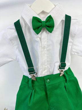Conjunto Miss Cherry Henry Camisa Branca Suspensorio Verde - Estilo Delicado para o Dia a Dia | Bebeloo Kids