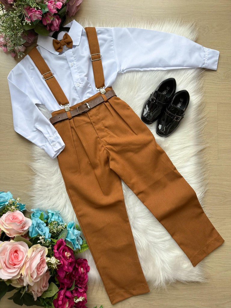Conjunto Miss Cherry Vitor Suspensorio Marrom Teddy - Estilo Delicado para o Dia a Dia | Bebeloo Kids