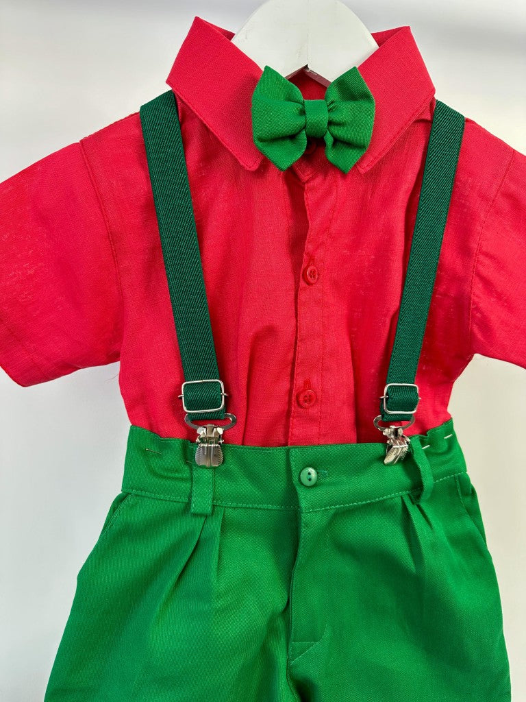 Conjunto Miss Cherry Henry Camisa Vermelha Suspensorio Verde - Estilo Delicado para o Dia a Dia | Bebeloo Kids
