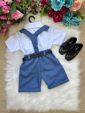 Conjunto Miss Cherry Meninos Social Shorts Ravi Azul - Estilo Delicado para o Dia a Dia | Bebeloo Kids
