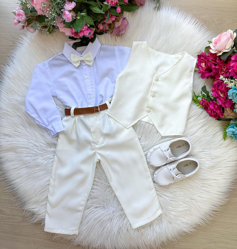 Conjunto Miss Cherry Social Colete Levi Off - Estilo Delicado para o Dia a Dia | Bebeloo Kids